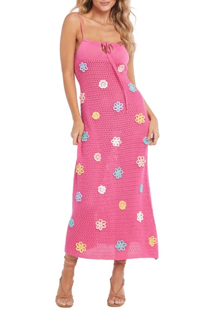 Capittana Maggy Floral Keyhole Semisheer Cover-up Dress In Fuchsia