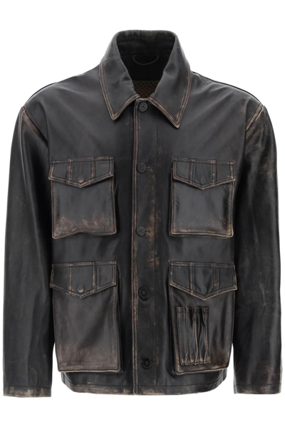 Golden Goose Leone Aviator Jacket In Lived-in-effect Leather In Brown