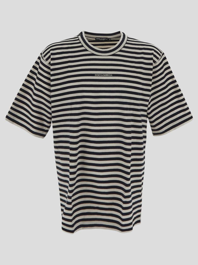 Dolce & Gabbana Logo-embroidered Striped T-shirt In Black