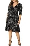 Kiyonna Flirty Flounce Wrap Dress In Black Florals