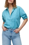 Madewell The Oversize Straight Hem Signature Poplin Shirt In Shaded Aqua