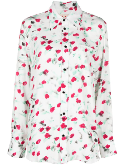 Marni Logo-buttons Floral-print Shirt In Multicolour