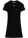 Palm Angels Monogram Ribbed Dress With Frayed Edges In Black