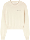 Palm Angels Cream White Crewneck Sweater With Embroidered Logo In White