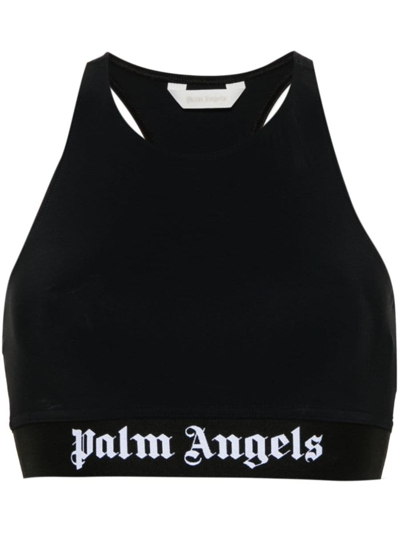 Palm Angels Logo Tape Cropped Top In Black