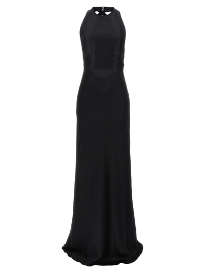 N°21 LACE SATIN LONG DRESS DRESSES BLACK