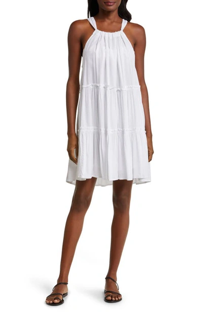 Elan Ruched Tiered Cover-up Swing Dress In White