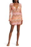 Ramy Brook Cassie Metallic Space Dye Long Sleeve Cover-up Dress In Orange Multi