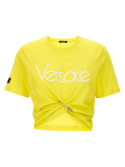 Versace 1978 Re-edition Logo Crop T-shirt In Yellow