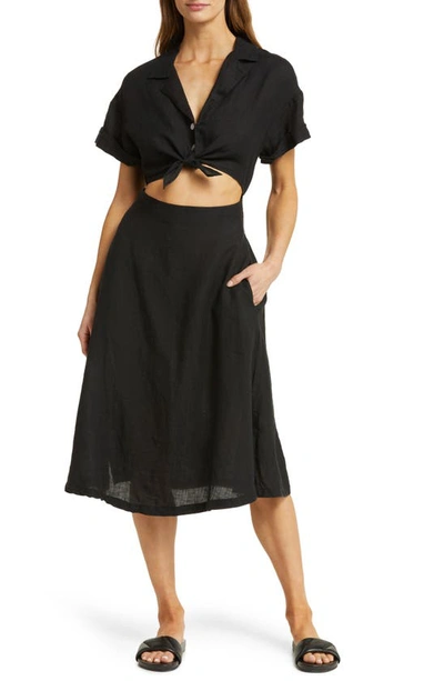 Vitamin A Playa Cutout Linen Cover-up Dress In Black Eco Linen