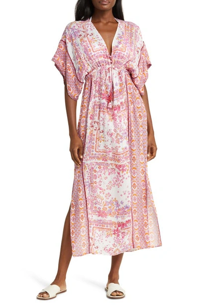 Poupette St Barth Amaya Printed Kaftan In Pink Foulard