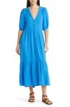 Xirena Lennox Button-up Cotton Gauze Midi Dress In Cobalt