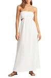 Sea Level Smocked Bodice Cotton Seersucker Cover-up Dress In White