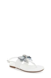 Kurt Geiger London Girls White Kids Mini Kensington T-bar Crystal Bow-embellished Leather Sandals 7- In White