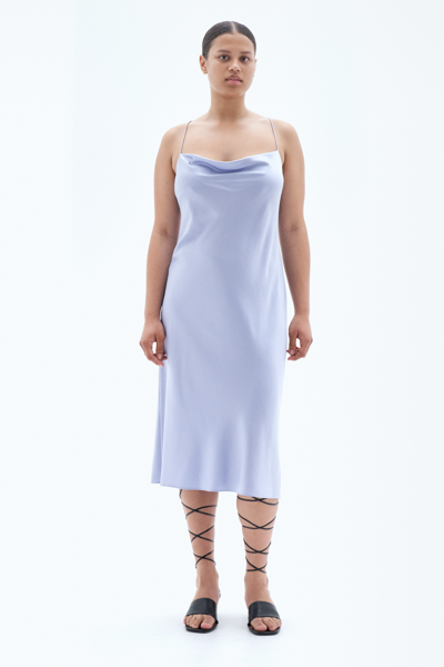 Filippa K Draped Stretch-silk Slip Dress In Blue