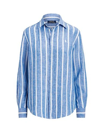 Polo Ralph Lauren Relaxed Fit Striped Linen Shirt Woman Shirt Blue Size L Linen
