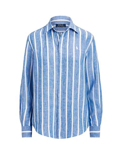 Polo Ralph Lauren Relaxed Fit Striped Linen Shirt Woman Shirt Blue Size L Linen In Blue