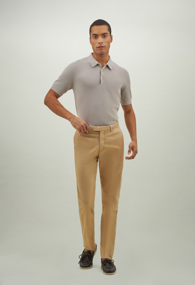 Boglioli Comfort Microstructure Slim Chinos Trousers In Beige