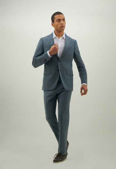 Boglioli Double-breasted Plain Wool B-line Suit In Light Blue