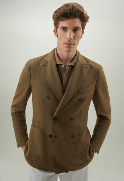 Boglioli Double-breasted Wool Hopsack K-jacket In Brown