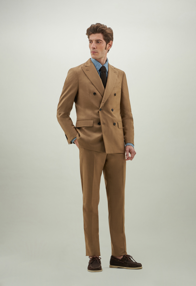 Boglioli Double-breasted Plain Wool B-line Suit In Brown