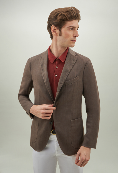 Boglioli Wool Herringbone K-jacket In Brown