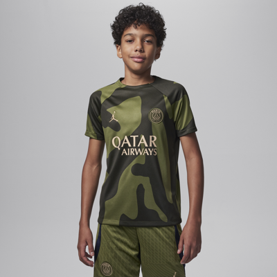 Nike Paris Saint-germain Academy Pro Fourth Big Kids' Jordan Dri-fit Soccer Pre-match Top In Green