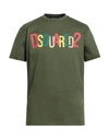 Dsquared2 Man T-shirt Military Green Size L Cotton