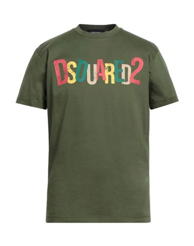 Dsquared2 Man T-shirt Military Green Size L Cotton