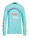 Dsquared2 Man T-shirt Turquoise Size M Cotton In Blue