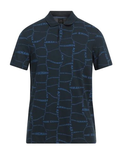 Armani Exchange Man Polo Shirt Navy Blue Size S Cotton, Elastane