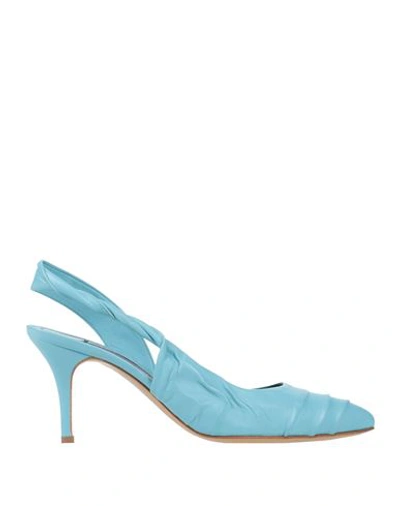 Francesco Sacco Woman Pumps Sky Blue Size 8 Soft Leather