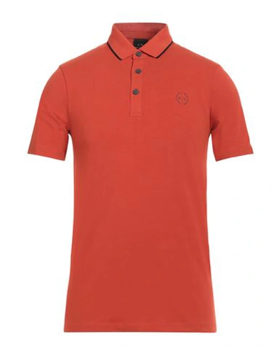 Armani Exchange Man Polo Shirt Rust Size S Cotton, Elastane In Red
