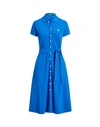 Polo Ralph Lauren Cotton Mesh Polo Dress Woman Midi Dress Bright Blue Size M Cotton, Elastane