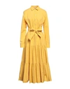 Caliban Woman Midi Dress Mustard Size 8 Cotton, Elastane In Yellow
