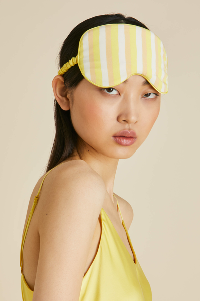 Olivia Von Halle Audrey Polaris Yellow Stripe Eye Mask In Silk Crêpe De Chine