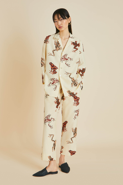 Olivia Von Halle Casablanca Hyades Cream Frog Cotton-silk Pyjamas In Neutral