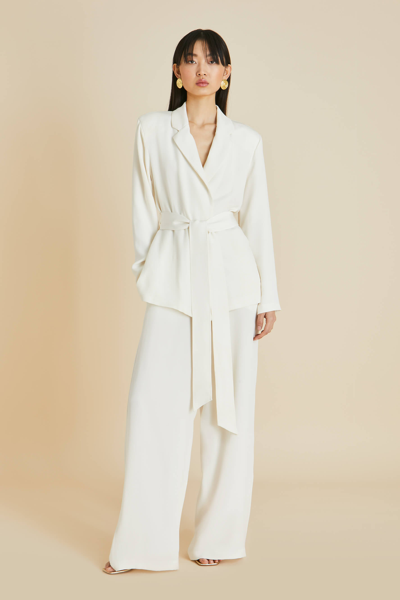 Olivia Von Halle Jagger Ivory Marocain Pyjamas In White