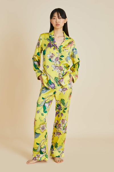 Olivia Von Halle Lila Chakra Yellow Floral Silk Satin Pyjamas