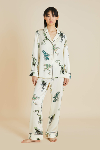 Olivia Von Halle Lila Lumi Ivory Frog Silk Satin Pyjamas