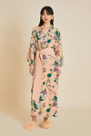 OLIVIA VON HALLE QUEENIE ANDROMEDA PINK FLORAL ROBE IN SILK CRÊPE DE CHINE