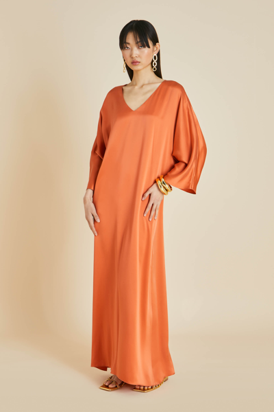 Olivia Von Halle Vreeland Orange Silk Habotai Dress