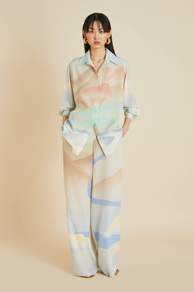 Olivia Von Halle Wolfe Ecliptic Blue Landscape Pyjamas In Silk Crêpe De Chine In Multi