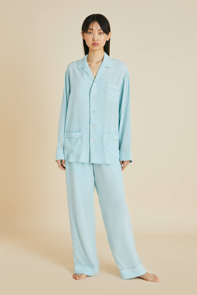 Olivia Von Halle Yves Blue Silk Crêpe De Chine Pyjamas
