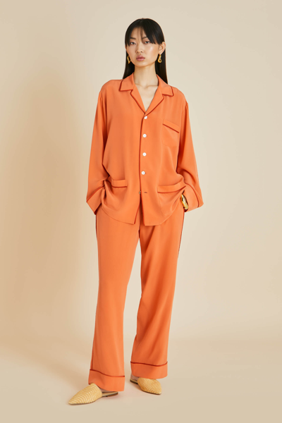 Olivia Von Halle Yves Orange Pyjamas In Silk Crêpe De Chine
