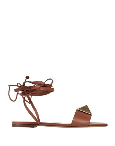 Valentino Garavani Woman Sandals Camel Size 8 Soft Leather In Beige