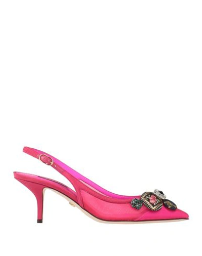 Dolce & Gabbana Woman Pumps Magenta Size 6 Polyamide, Viscose, Goat Skin