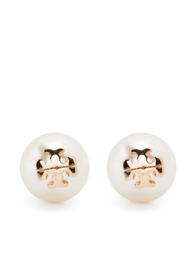 Tory Burch Crystal Pearl Stud Earrings In White