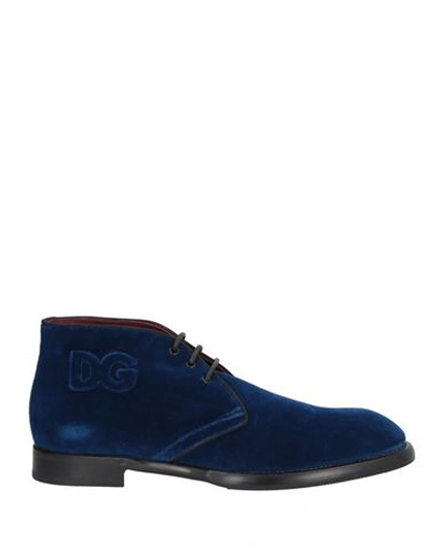 Dolce & Gabbana Man Ankle Boots Bright Blue Size 11 Textile Fibers