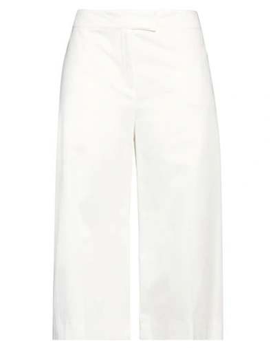 Emme By Marella Woman Cropped Pants Ivory Size 10 Cotton, Elastane In White
